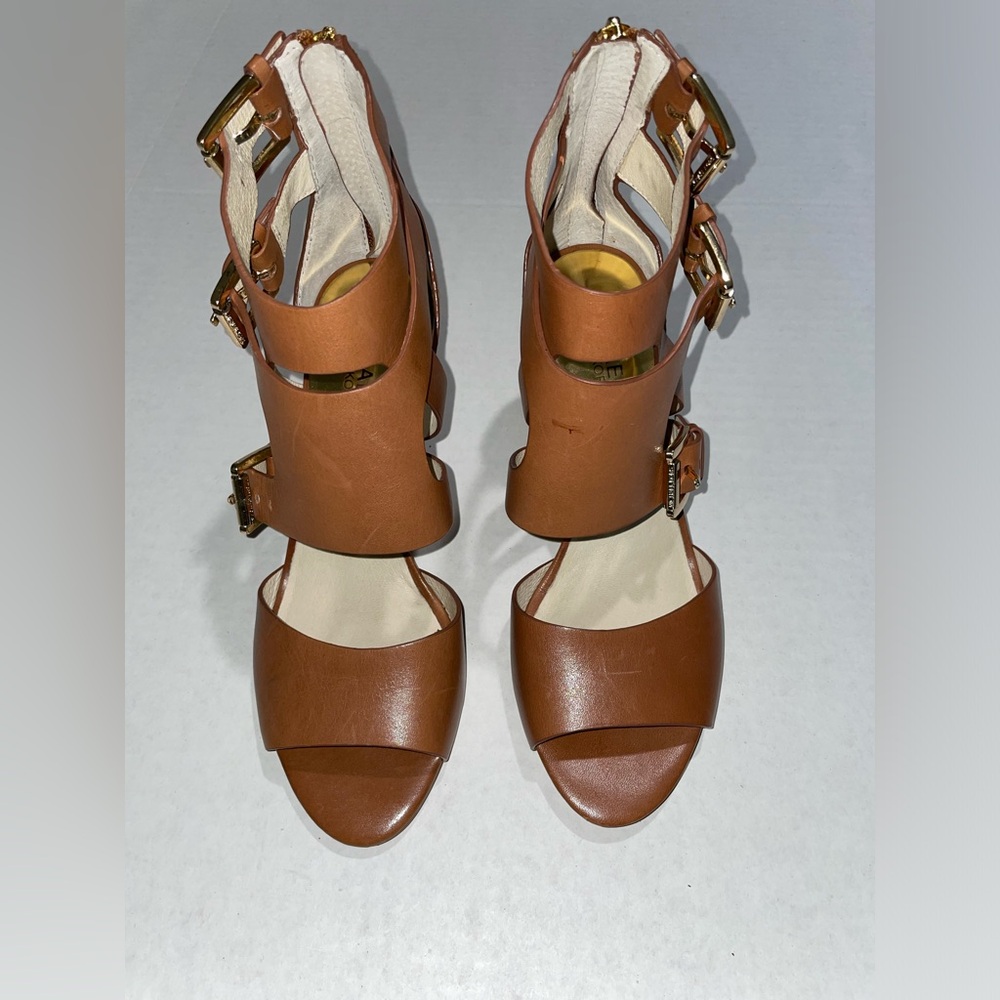 Michael Kors Brown Sandals with Gold Buckles